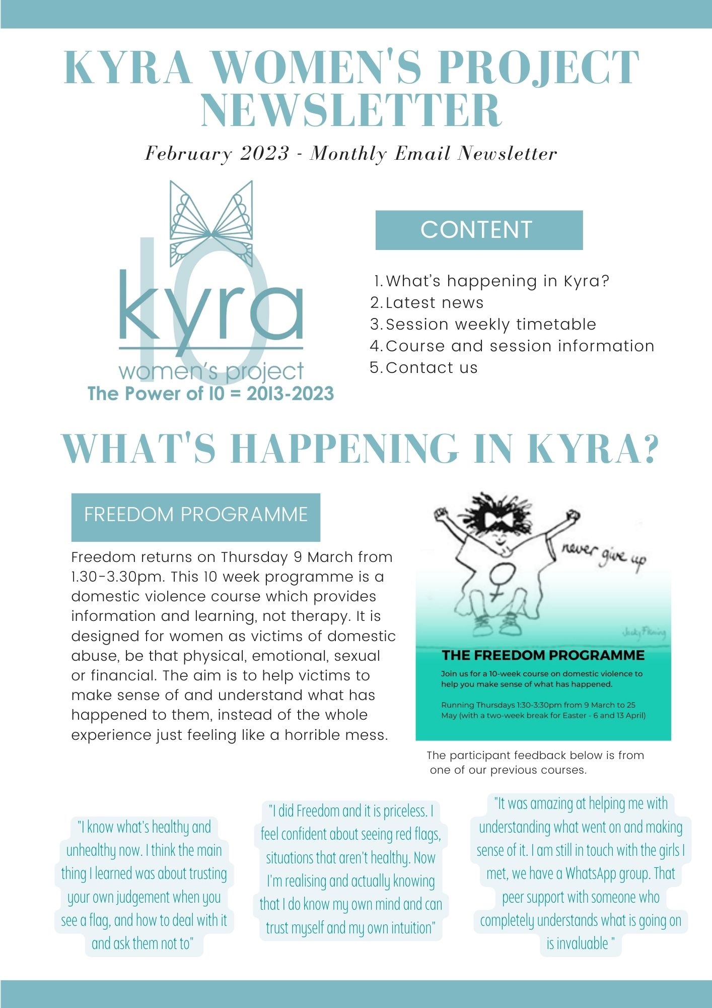 Project Kyra Newsletters – Kyra Women's Project