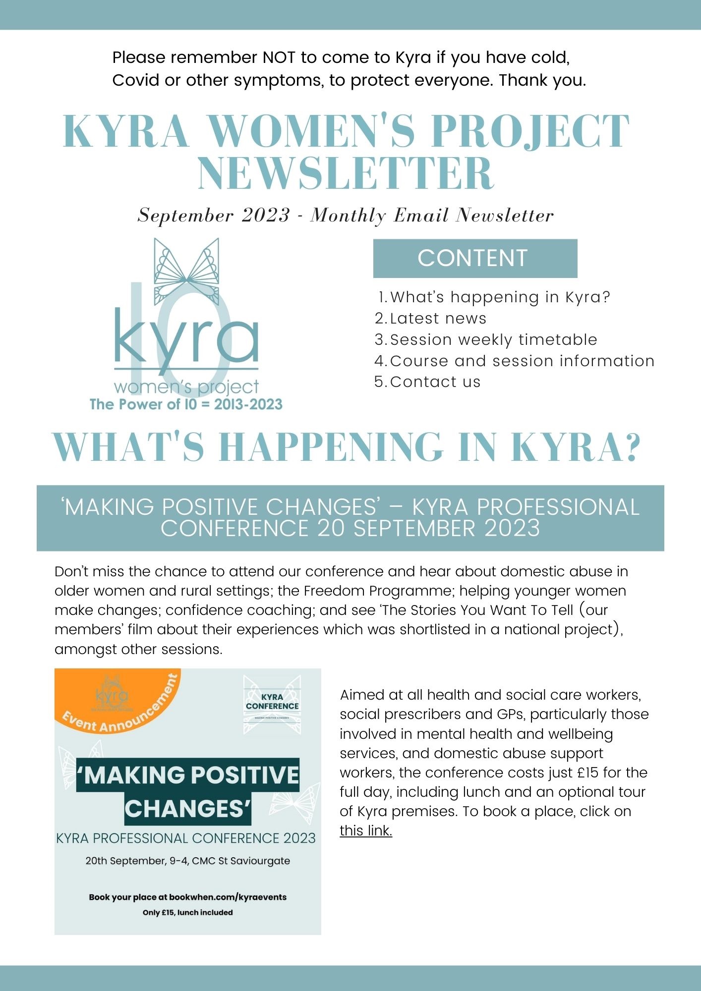 Project Kyra Newsletters – Kyra Women's Project