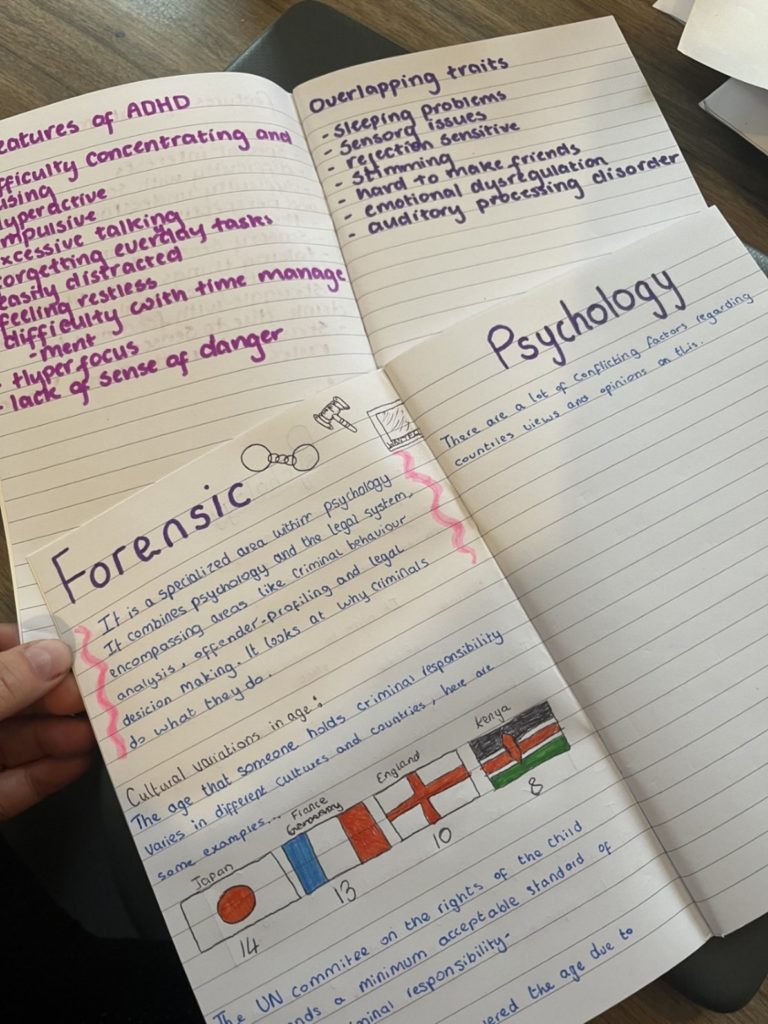 Interior, two open workbooks filled with notes, for “Introducing ROSE in Focus”